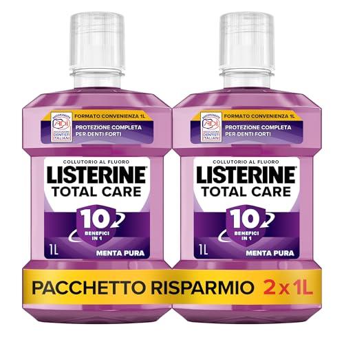LISTERINE Total Care, Collutorio al gusto di Menta Pura al Fluoro con 10 benefici in 1 per una protezione completa e denti più forti, per un'igiene orale completa, 2x1L - Esclusiva Amazon