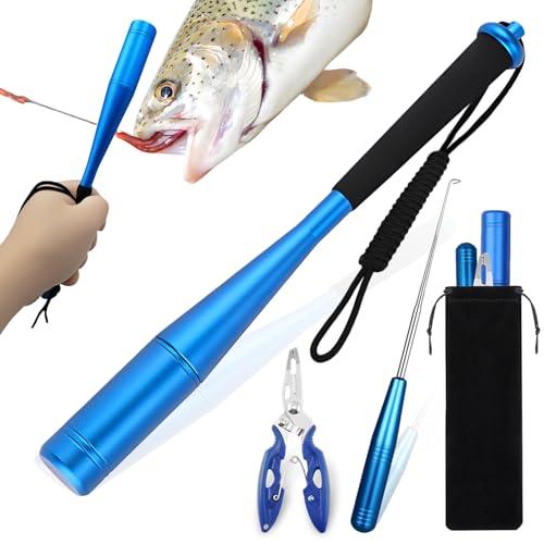 YUJUVI Pesca Accessori Set 3PCS Ammazza Pesci in Alluminio Bastone per Pescare Mazza da Pesca in Alluminio Slamatore Pesca Fishing Tool Set (Blu)