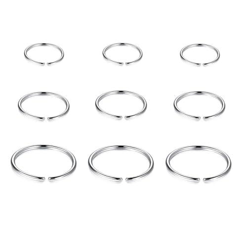 Ryaupy Set di 9 Anelli Naso Finti - Piercing Faux in Acciaio Inossidabile - Anelli per Setto, Trago, Cartilagine - Gioielli con Cerchio in 6/8/10 mm (Argento)