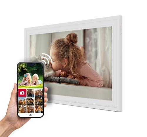 THOMSON Cornice Fotografica 15 pollici BIANCO - 39,6 cm, 1920 x 1080 FHD IPS, Touchscreen, Memoria 32 GB, Rotazione Automatica, Connessione Multi-Utente, WLAN, Supporto da Tavolo o Montaggio a Parete