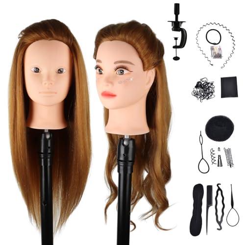 DaizySight Testina Parrucchiere con 60% Capelli Umani Veri, Testina Parrucchiere Manichino, Testa Formazione Acconciature Cosmetologia Studio Pratica Modello Taglio con morsetto (Oro, 60cm)
