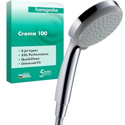 hansgrohe Croma 100 - Doccetta per doccia, Doccino con 4 getti, Soffione doccia rotondo (⌀ 100 mm) con funzione anticalcare, cromo, 28535000