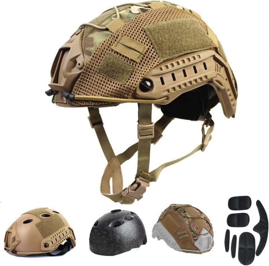PJ Casco Tattico Paintball Airsoft Casco Militare FAST con Staffa NVG e Binario di Guida Iaterale