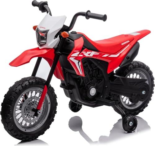 Moto Elettrica per bambini Super Cross Honda CRF250L con licenza ufficiale - Moto da Cross con Rotelle Luci e Suoni integrati (Rosso, 12V)