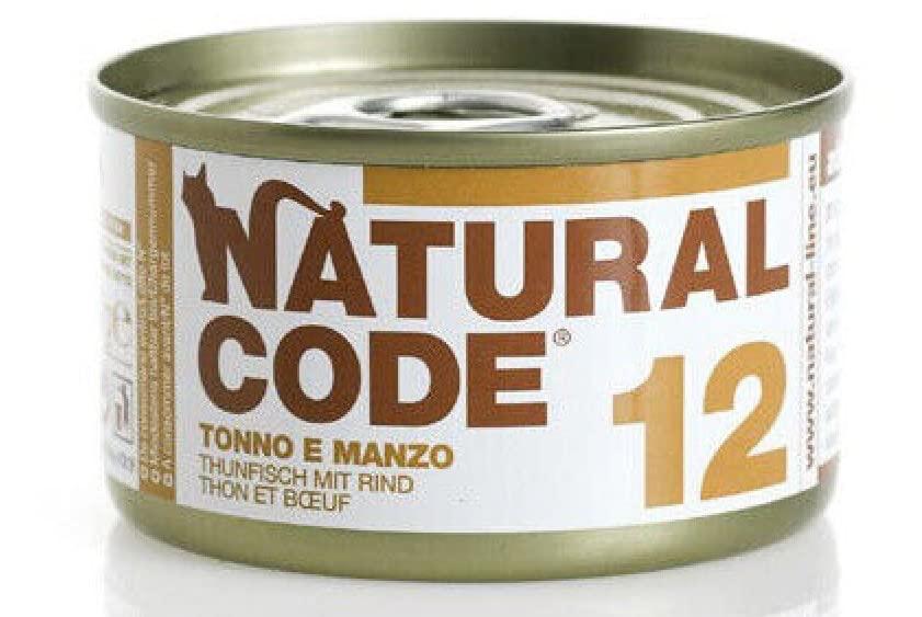 Natural Code Adult Gatto Cibo Umido Tonno e Manzo. 12 LATTINE da 85g CADAUNO