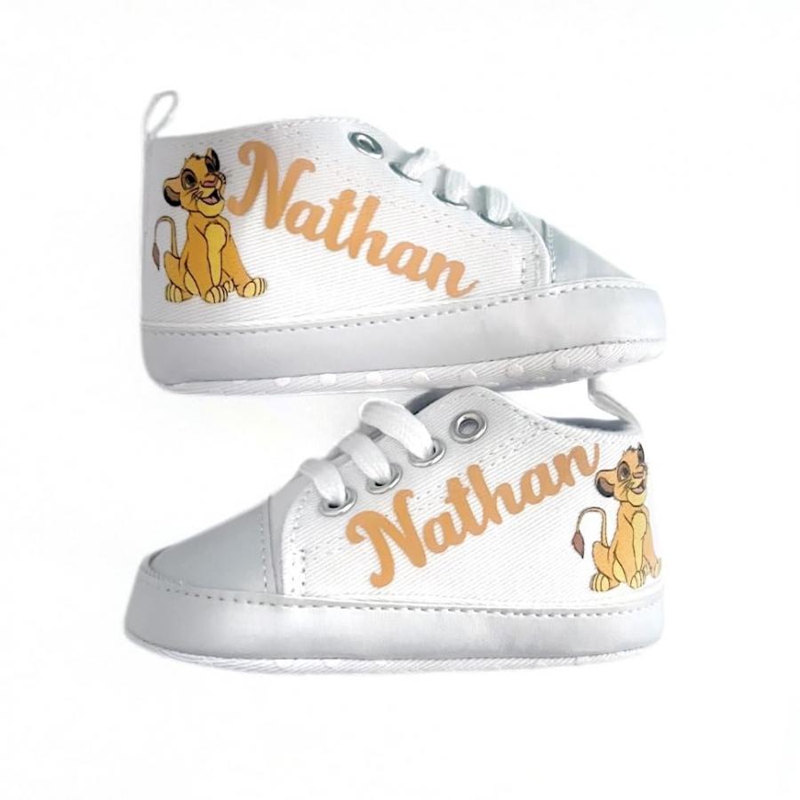 Scarpine Neonato, Scarpette Personalizzate con Nome, Scarpe da Culla con Stampa (SimbaA 2, 0-3 mesi)