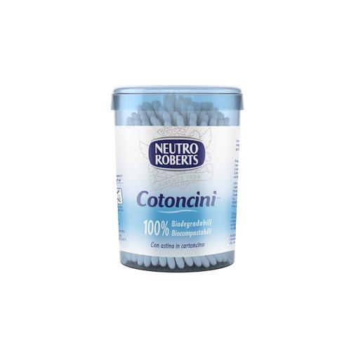 Neutro Roberts, Cotoncini con Box Salva Igiene, Cotton Fioc Morbidi e 100% Biodegradabili con Astina in Cartoncino, Adatti per Bambini - Confezione da 100 Pezzi