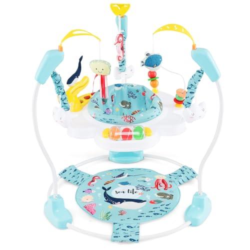 COSTWAY Jumperoo per Bambini, Centro attività Saltella con Altezza Regolabile, Gioco Saltellante con Sedile Girevole a 360°, Saltarello per Neonati con Luci e Suoni per Bambini 6+ Mesi (Azzurro)