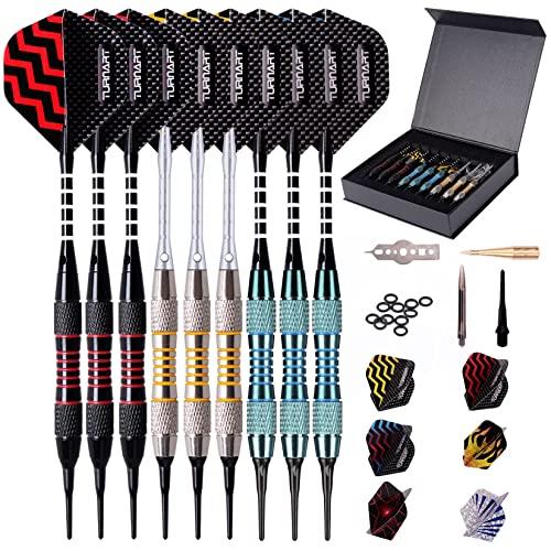 Freccette Soft Punte in Plastica per Freccette, Set di Freccette con Punta Morbida, 9 Pezzi da 18 Grammi con 50 Punte per Freccette Extra, 20 Anelli in Gomma, 27 Alette, 9 Aste per PC (Blu)