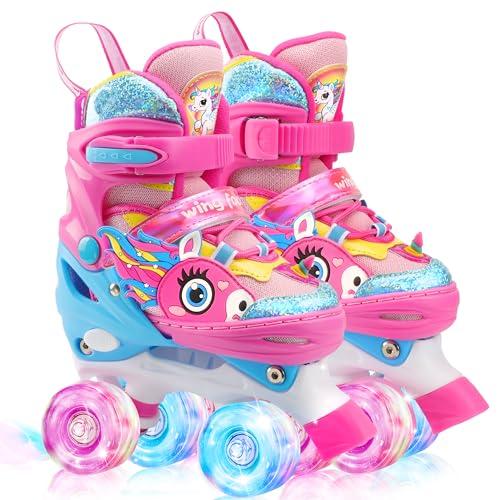 Unicorno Pattini a Rotelle Bambina Pattini Regolabili Pattini a 4 Ruote con Tutte Ruote LED per Principianti Bambini Ragazza Regalo di Natale Compleanno