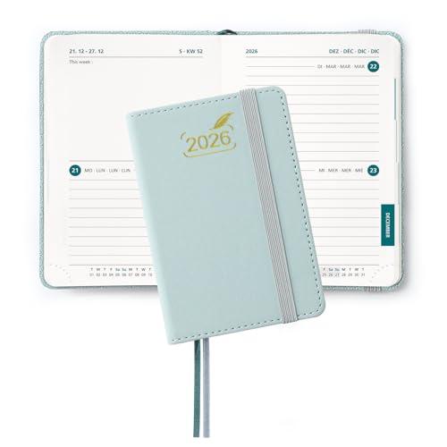 BEZEND Mini Agenda 2026 Bi-Giornaliera Tascabile 12 x 8 cm, 2 Giorni per Pagina (1 Settimana su 4 Pagine) - B7 Diario Piccola da Gen a Dic 2026, Copertina Rigida in Pelle PU, Grigio-blu