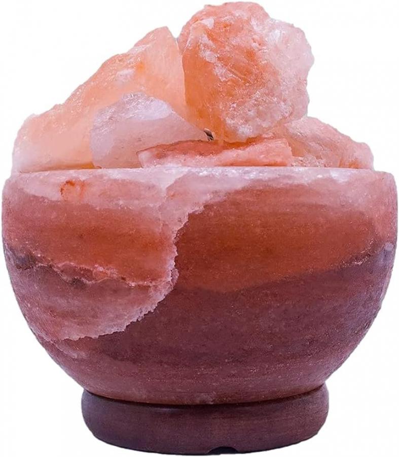 Generico Lampada di Sale Rosa dell'Himalaya Autentica Certificata (Fuoco Cestino con Sale Himalayano) - punjab - kewra 1f00% Naturale e Originale - Base in Legno