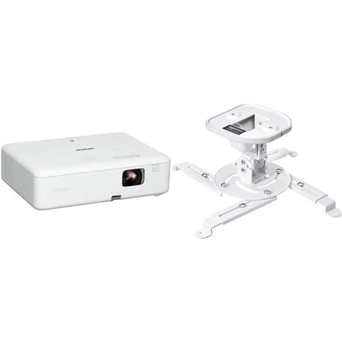 Epson CO-W01 Videoproiettore WXGA, HD Ready 16:10, Tecnologia 3LCD, 3000 Lumen & Amazon Basics - Supporto a staffa per proiettore, inclinabile, per soffitto e parete, Capacità 15 kg