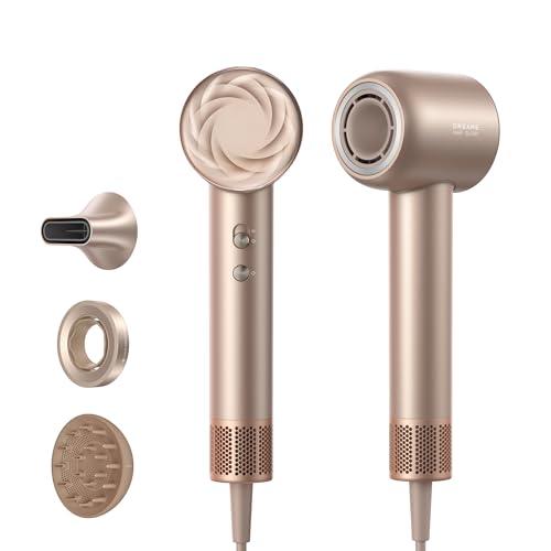 DREAME Hair Glory Mix Asciugacapelli ad Alta Velocità, 3 Bocchette Magnetiche, Controllo della Temperatura NTC, 300.000.000 di ioni Negativi/cm³, Motore da 110.000 Giri/min, Leggero 336g, Oro