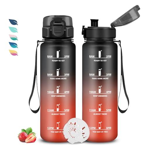 Borraccia 1 litro, Borraccia Palestra, Borracce Senza Perdite, Borracce Motivazionale, con Filtro, Facile da Trasportare, Bottiglia Graduata, con Slogan Motivazionale, per Campeggio, Fitness, Yoga