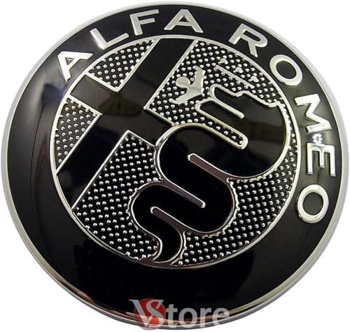 2 Fregi Stemma Compatibili con Alfa Romeo Auto Logo 74mm New Black Per Cofano Anteriore e Posteriore Emblema Stemmi in Metallo