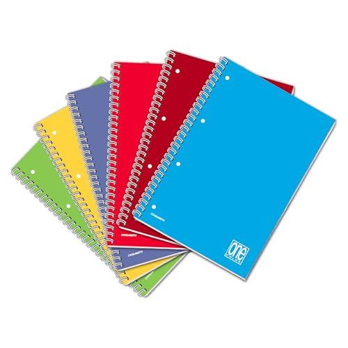 Blasetti One Color - Quaderno con spirale laterale formato A4 con fori archiviazione, Confezione da 5 pezzi, Carta 80gr, Copertina in cartoncino monocromatica - Rigatura 1R (Righe)