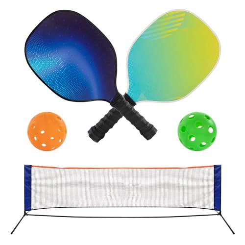 Idena 40253 - Set da Pickleball con 2 Racchette, Rete con Supporto (302 X 80 Cm), Palla da Internoe Palla da Esterno
