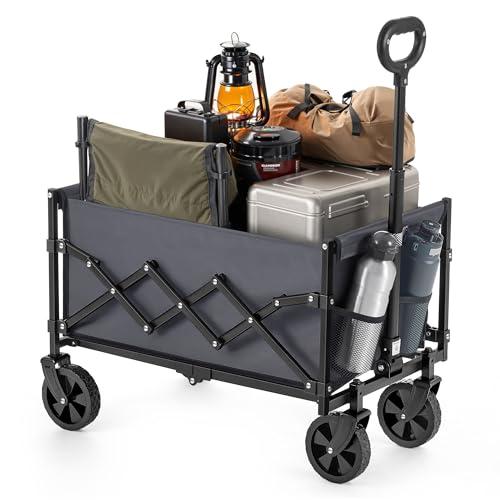 SONGMICS Carrello da Spiaggia, Capiente 90 L, Portante 180 kg, Carrello Pieghevole con Ruote, con Manico regolabile e Sacchetti per Tazze, per Spesa, Campeggio, Festa, Grigio Ardesia GFW909G01