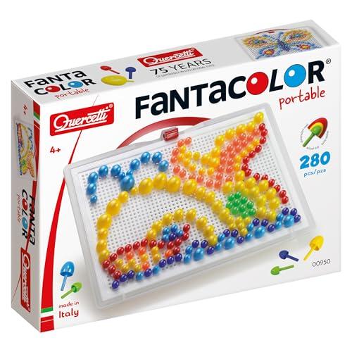 Quercetti Fantacolor Portable Large 280 Chiodini per Bambini 3 anni Colorati, Giochi Educativi, Giochi da Tavolo Bambini con Valigetta con Tavoletta, Album Esempi e Cestello, Made in Italy