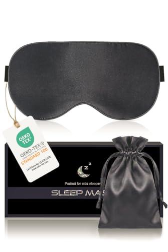 Aosun Mascherina per Dormire, Maschera per Dormire in Pura Seta di Gelso al 100% - Mascherina Occhi per Dormire Ipoallergenica Oscurante con Fascia Regolabile