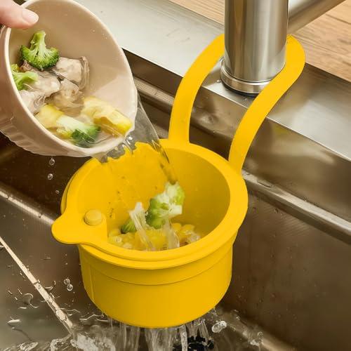 Filtro di scarico del lavello della cucina, 2025 nuovo filtro da appendere per rubinetto, cestino di scarico automatico della cucina (giallo)