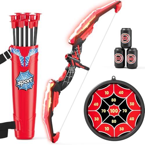 HYES Tiro con L'Arco Freccia e Arco per Bambini, Kit Arco e Frecce Giocattolo con Luci LED, Ventosa Frecce, Bersaglio, Giocattolo Interno ed Esterno Ragazzo Ragazza Regalo di Natale