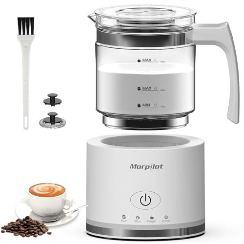 Milk Frother, Morpilot Montalatte Elettrico in Vetro, 4 in 1 Funzione, Bello da Vedere, Capacità 250ml Cappuccino o 500 ml Latte Caldo, Design Diviso, Bianco