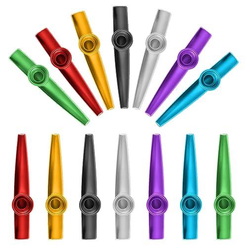 Kazoo Set da 14 pezzi in lega di alluminio – Strumenti musicali in 7 colori per bambini, amanti della musica, principianti, regali per feste