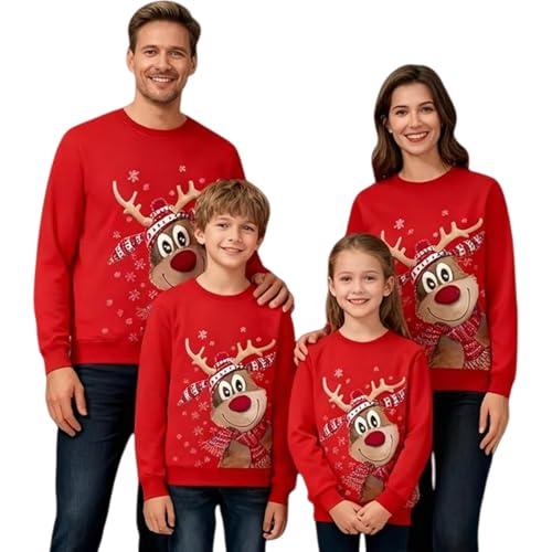 LCpddajlspig Maglioni Natalizi Famiglia 2026: Maglioni Natalizi Famiglia Girocollo Maniche Lunghe Stampa Natalizia Pullover Calda per Donna Uomo Bambino Autunnale e Invernale Rosso Donna M