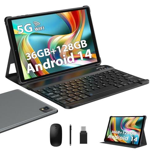 LEVIRTU Tablet 10 Pollici Android 14, 36GB RAM 128GB ROM,(1TB TF), Octa-Core,2.0Ghz 5G WiFi,1920x1200 Incell,8000mAh,13MP+8MP,BT5.0/GPS 2 in 1 Tablet con Tastiera Mouse, Grigio