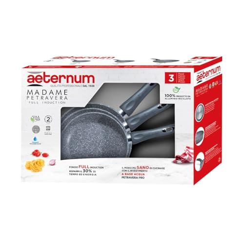 Aeternum, Madame Petravera 3.0, Tris Padelle 20/24/28 cm, Alluminio, Full Induction, Adatte all'induzione, Grigio Petravera