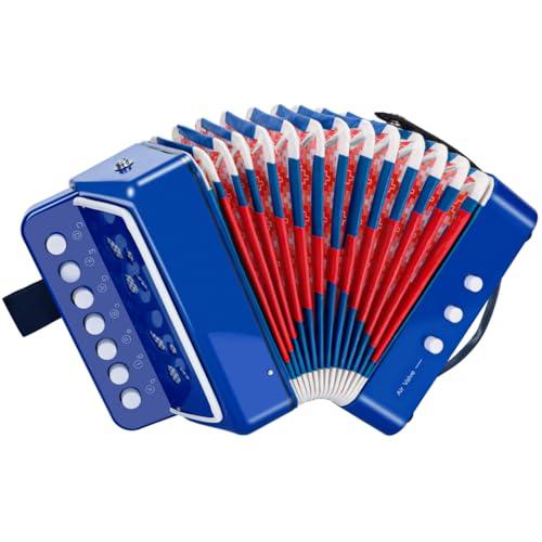 Fisarmonica per bambini, fisarmonica a 10 tasti, con cinghie, strumento musicale a fisarmonica, regalo per principianti, fisarmonica adulti e bambini dai 3 anni in su, Blu