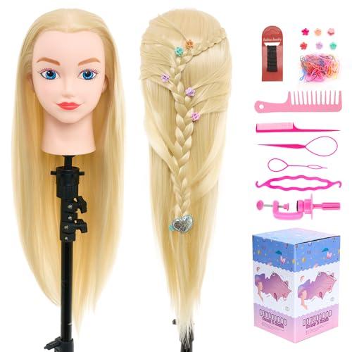 NEVERLAND Testa Per Parrucchiere 20 inch 100% Fibra Sintetici Parrucchiere Manichino Testa bambola da truccare e pettinare Pratica Modello Testa Parrucchiera Con Morsetto & DIY Hair Styling Tools