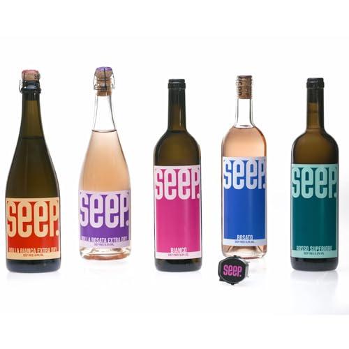 SEEP.LIFE | Kit Degustazione - Seep Bianco, Rosato, Rosso Superiore, Bolla Bianca, Bolla Rosata, Bevanda Analcolica, 5 Bottiglie da 750ml con Tappo Riutilizzabile, Made in Italy