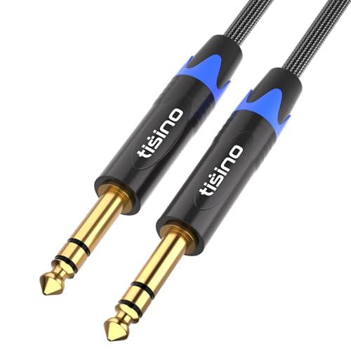 Tisino Cavo jack stereo TRS da 6,3 mm, nylon da 6,35 mm a 6,35 mm Cavo jack TRS maschio a maschio Connettori placcati in oro per strumenti, basso elettrico, tastiera, amplificatore, mixer - 2 m