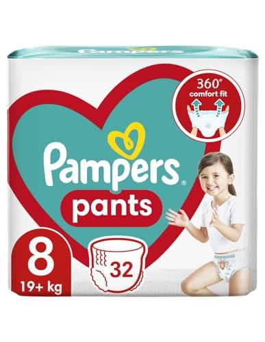 Pampers Pannolini taglia 8 (19+ kg), 32 pezzi pannolini con chiusura a sacchetto e protezione anti perdite sul retro