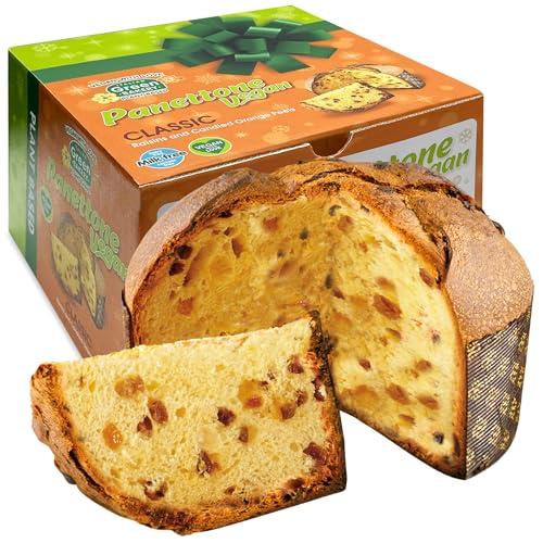 Dolce di Natale Vegano Classico, 750 gr, Panettone Senza Lattosio, Panettone Senza Burro e Senza Uova, con Uvetta e Canditi, Dolce Vegan Artigianale con Lievito Madre, Made in Italy - Vegan With Love