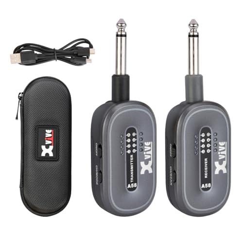 XVIVE A58 - Sistema Wireless Digitale per Chitarra Elettrica Acustica e Basso, Trasmissione in Banda 5,8Ghz - Fino a 5 Ore di Autonomia, Custodia e Doppio Cavo USB per Ricarica Inclusi, Jack Snodati