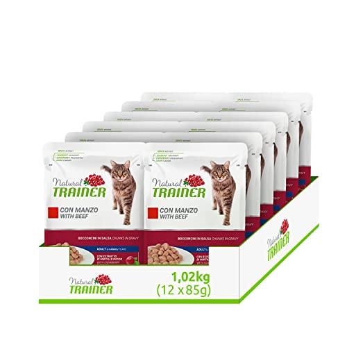 Natural Trainer Adult Cibo Umido per Gatti con Manzo 12 buste x 85 g - 1020 gr