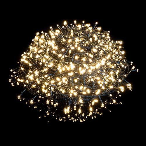 Nataland Catena Luminosa 1000 Led - 55 Metri Da Interno Ed Esterno, Serie Certificata Con Controller 8 Funzioni, Per Illuminazione Casa, Vetrine e Albero di Natale (Bianco Caldo, 1000 Led - 55 Metri)