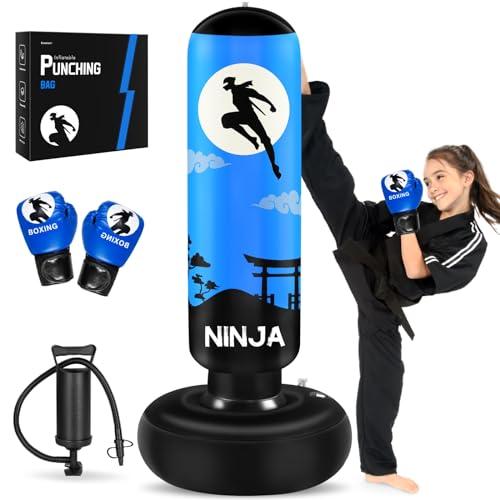 Sacco da boxe grande e stabile per bambini, pungiball bambini gonfiabile alto 168 cm, regalo per ragazzi e ragazze dai 5-12 anni, per praticare karate, taekwondo, MMA
