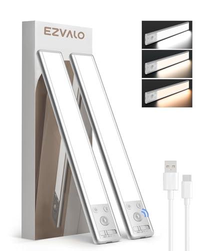 EZVALO 25CM Luce Led Sottopensile Cucina, 80 LED Luce Armadio Sensore e 3 Temperature di Colore, 1900mAh Dimmerabile USB Luci Led Cucina, Luci Armadio Senza Fili per Cucina/Cameretta (2 pezzi)