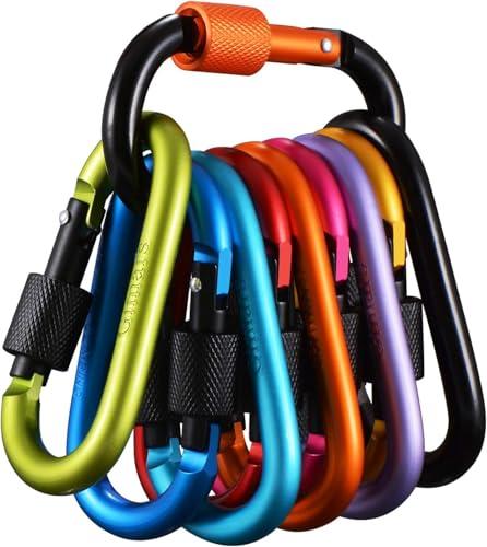 Gimars Upgrade 8cm*10pz Moschettoni con Tappo a Vite Colorati,Moschettoni in lega di Alluminio Froma D Portachiavi Oggetti Moschettone Gancio per Campeggio Pesca Trekking Viaggio