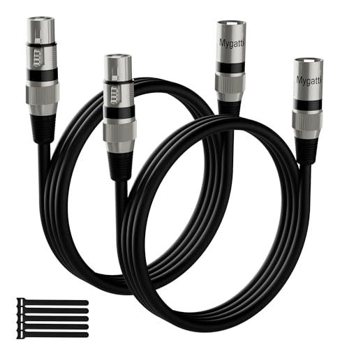 Mygatti Cavo per microfono XLR Bilanciato 1.5 M(2 Pezzi,nero),da maschio a femmina,schermatura a 3 pin,cavo patch DMX,con soppressione EMI e RFI,compatibile con amplificatore,altoparlante+5 fascette