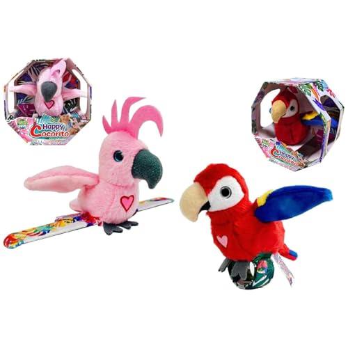 YesToys Happy Cocorito Rosso – Peluche parlante interattivo con suoni, canzoni e ali che si muovono – Pappagallo peluche con bracciale a scatto, per bambini 3+
