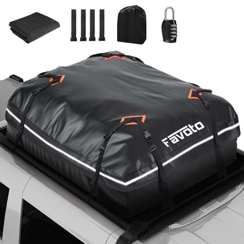 Favoto Box da Tetto Auto Impermeabile - Borsa da Tetto Portapacchi 425L Pieghevole con Tappetino Antiscivolo Gancio Porta e Cinghie di Rinforzo per Trasporto di Bagagli Nero