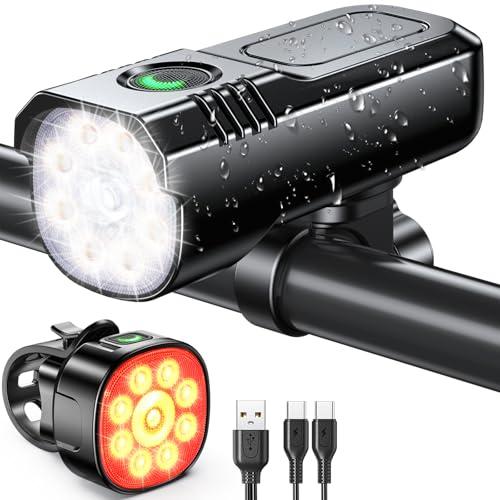 ISEYOU Luci Bicicletta LED, [8+7 Modalità & 9+9 LED Super Luminosa] Luci Bici, Luce Bici Anteriore e Posteriore Ricarica Rapida USB, Impermeabile IP65, per MTB, Notturna, Campeggio Moto Ciclismo