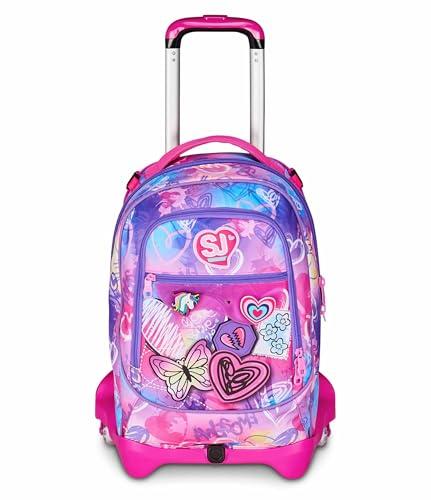 SJ GANG STYLE JAM GANG Trolley Scuola Jack 3 Ruote, Fucsia, 3 in 1, Zaino Triplo Uso con Carrello Sganciabile, 33 L, Zaino Scuola Elementare, Zaino Bambina
