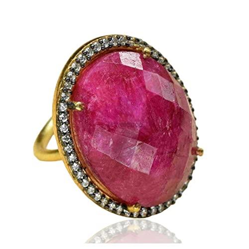 Anello in argento sterling 925 placcato oro giallo 18 carati per anello da donna con zirconi e rubino Anello in argento sterling con pietra preziosa rossa